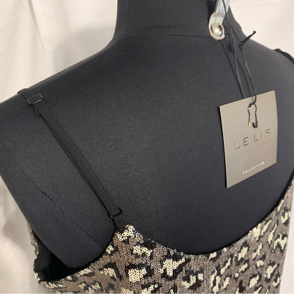 Le Lis Sequin Leopard Print Cami Top, NWT, Size Large- fits 10/12, Fully Lined - Picture 12 of 14